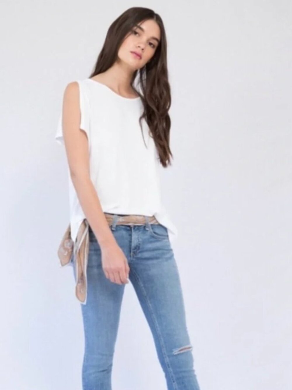 Rag & Bone White Mia Knit Tee Slit Sleeves Size Small